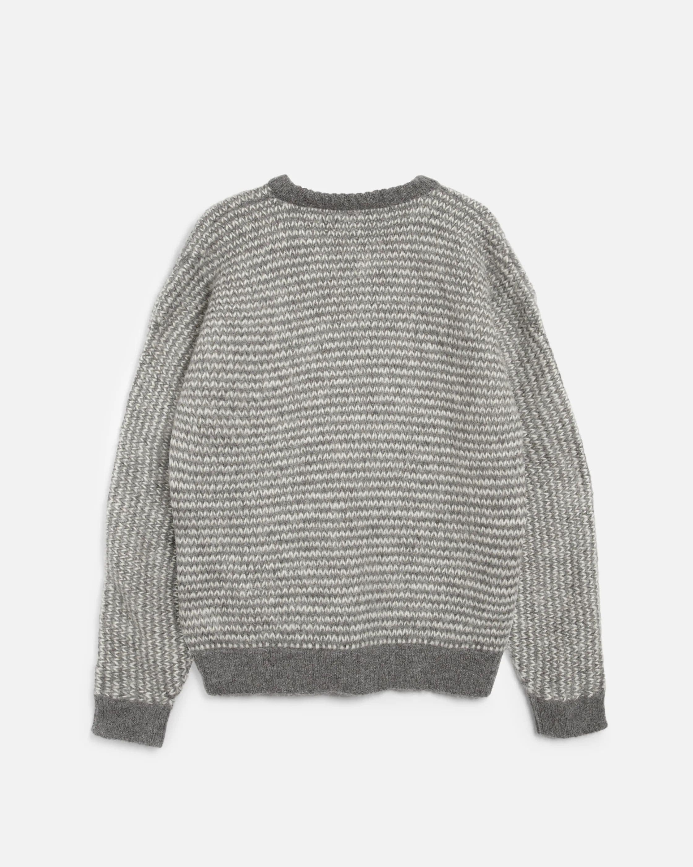 Men's Grey Striped Textured Crew Neck Sweater — view 4