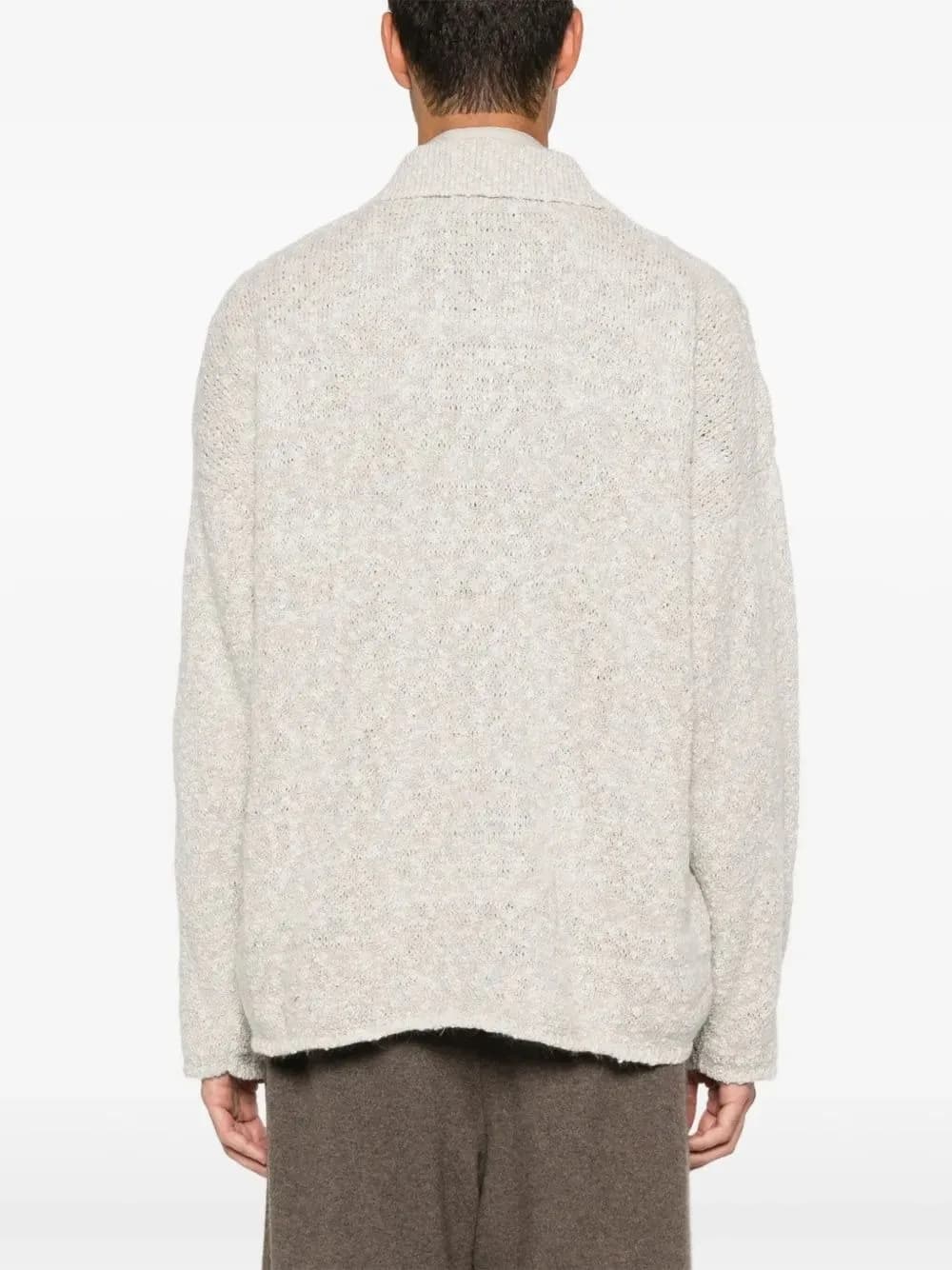 Men's Grey Textured Collar Polo Sweater