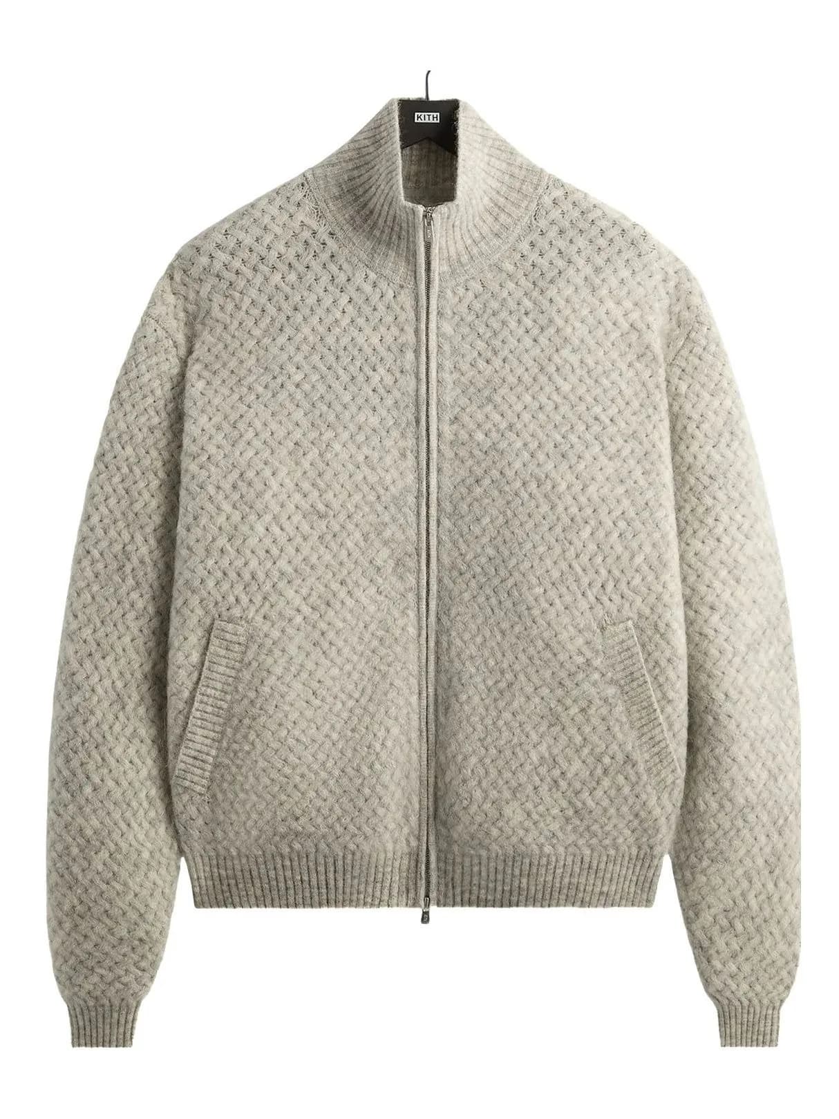 Men's Grey Textured Full Zip Cardigan — view 2