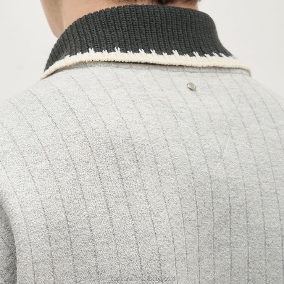 Men's Grey Textured Knit Golf Polo with Contrast Tipped Collar — view 3