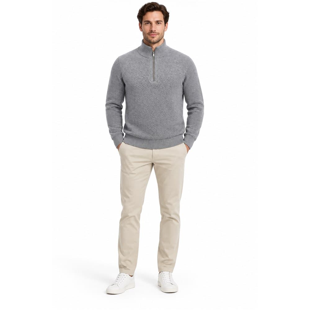 Men's Grey Half-Zip Stand-Collar Sweater