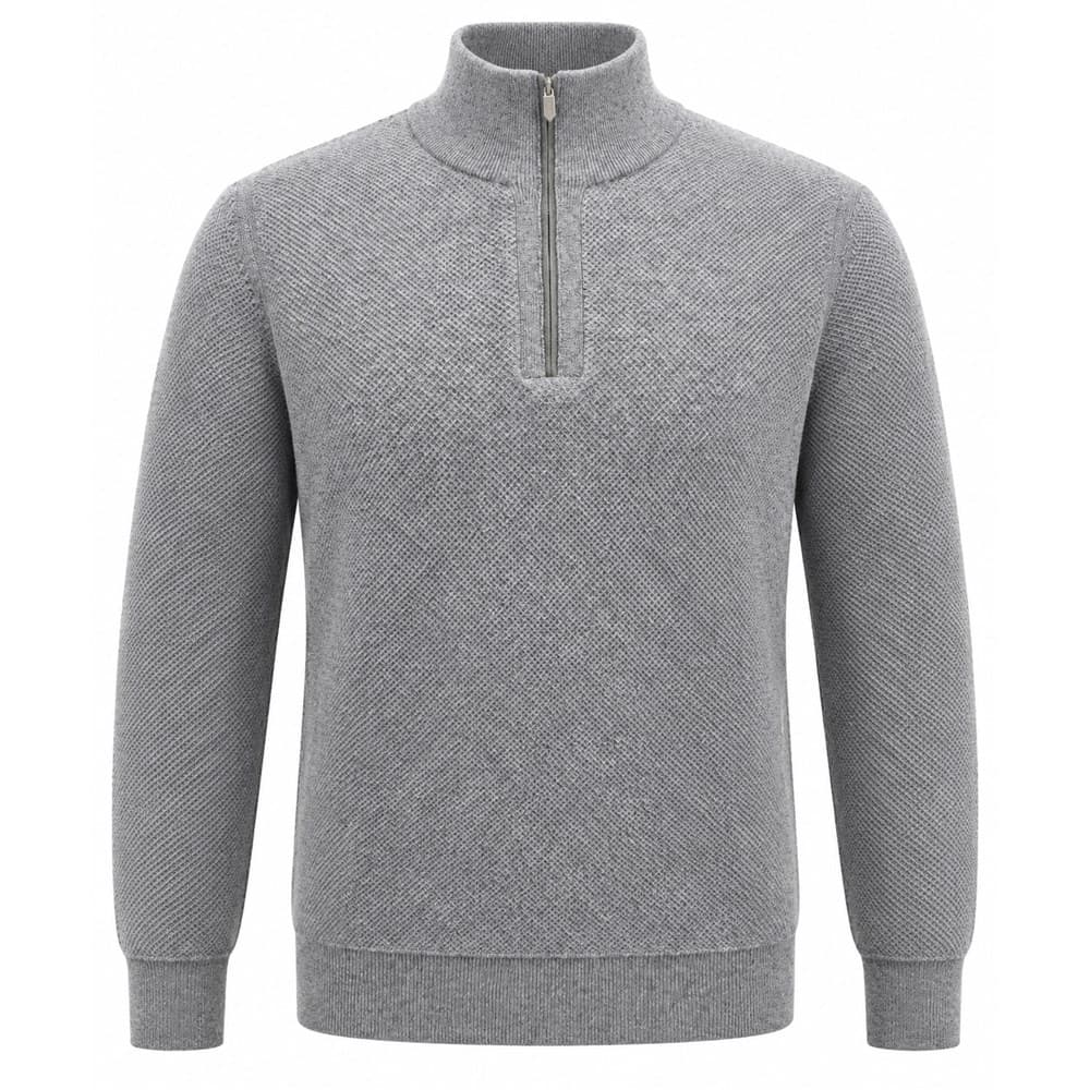 Men's Grey Half-Zip Stand-Collar Sweater — view 3