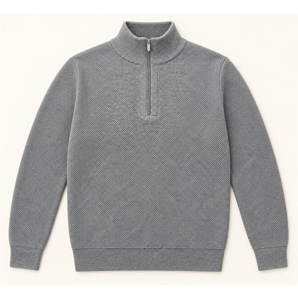 Men's Grey Half-Zip Stand-Collar Sweater — view 4