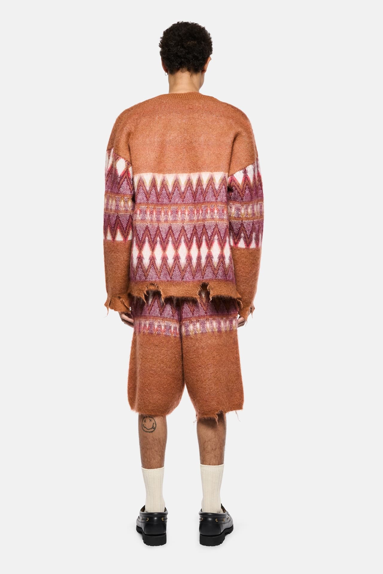 Men's Grunge Red Fair Isle Cardigan Knit V Neck Geometric Streetwear — view 2