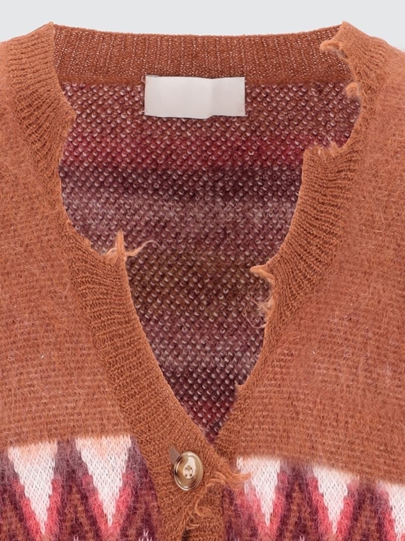 Men's Grunge Red Fair Isle Cardigan Knit V Neck Geometric Streetwear — view 3