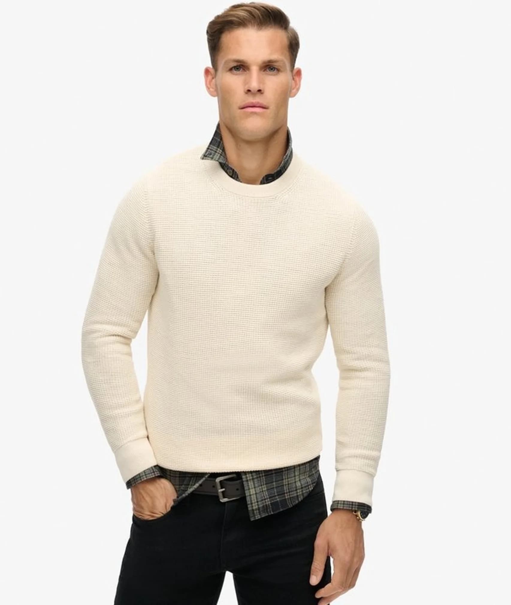Men's Heavyweight Waffle Knit Thermal Crew Sweater