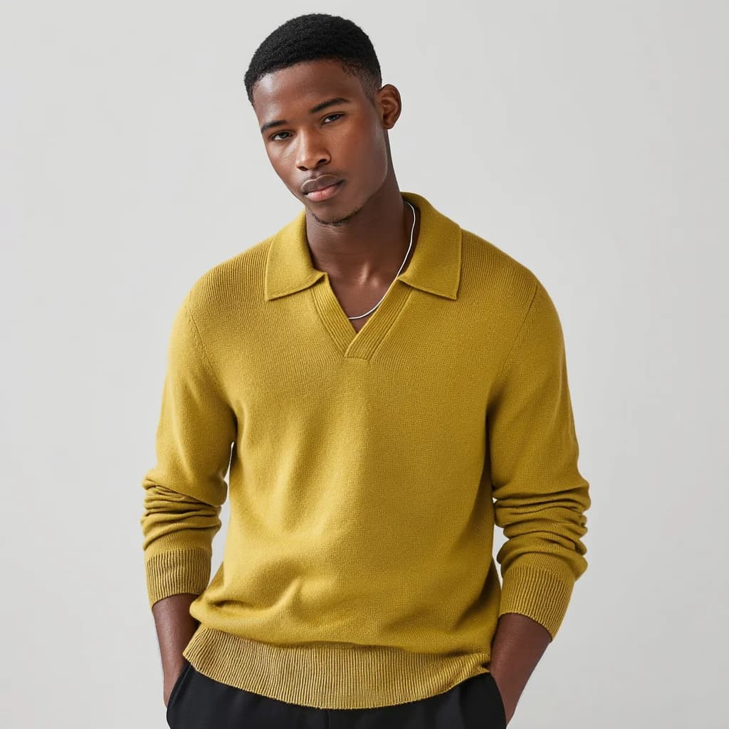 Men's Lambswool Johnny Collar Polo Sweater