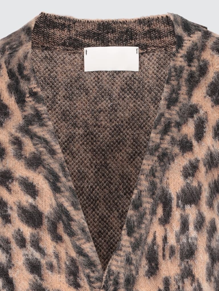 Men's Leopard Print Cardigan Animal Pattern V Neck Brushed Knit — view 3