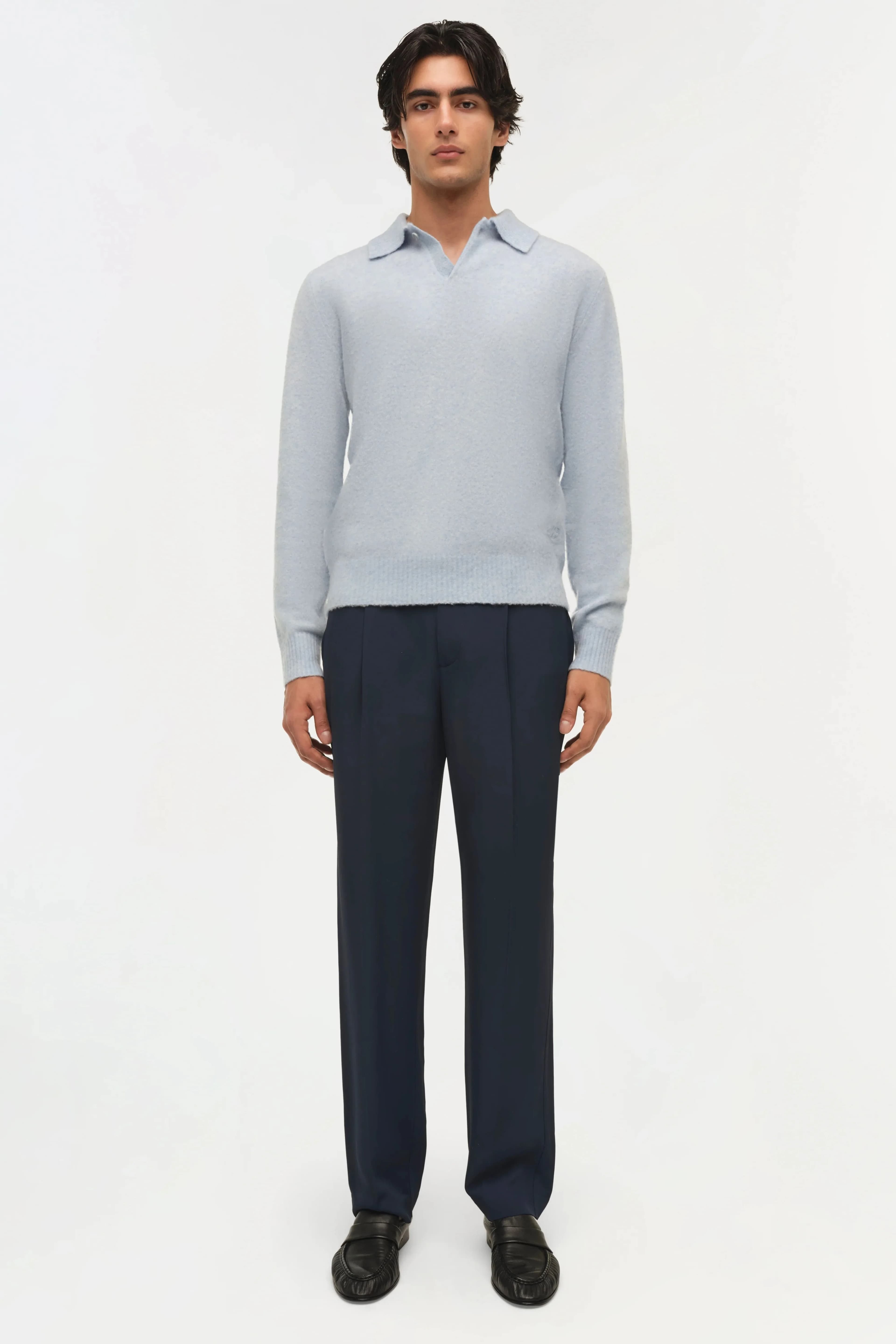 Men's Light Blue Open Collar Long Sleeve Polo Sweater — view 2