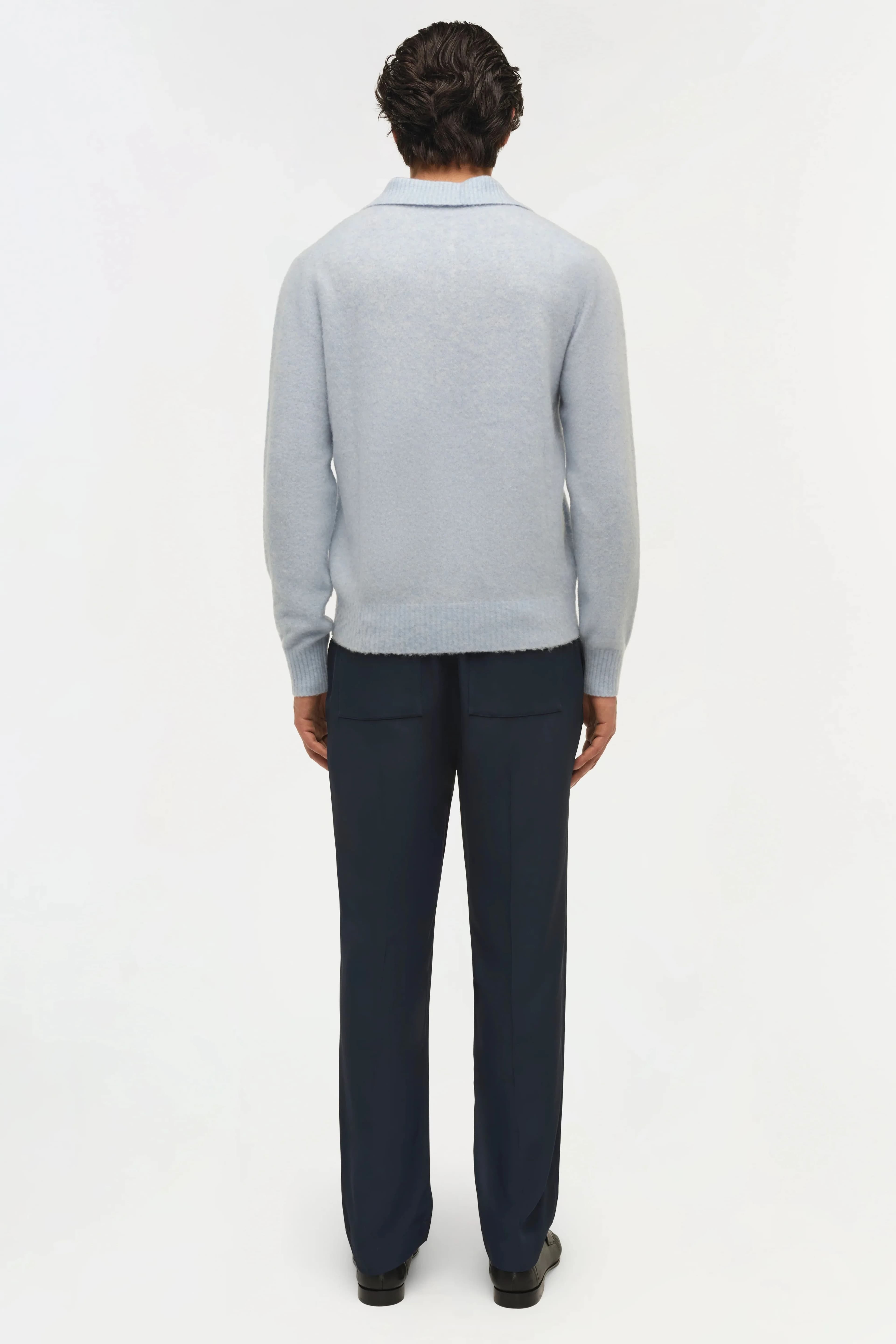 Men's Light Blue Open Collar Long Sleeve Polo Sweater — view 5