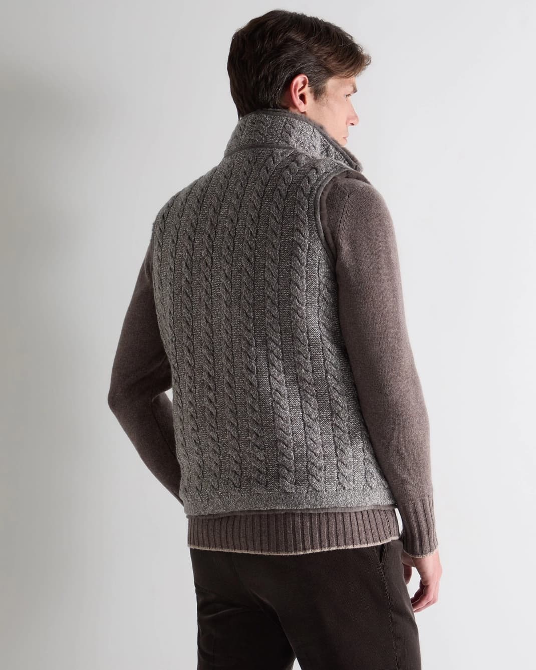 Men's Luxury Reversible Faux Fur Cable Knit Vest Zip Up Gilet Sleeveless — view 4
