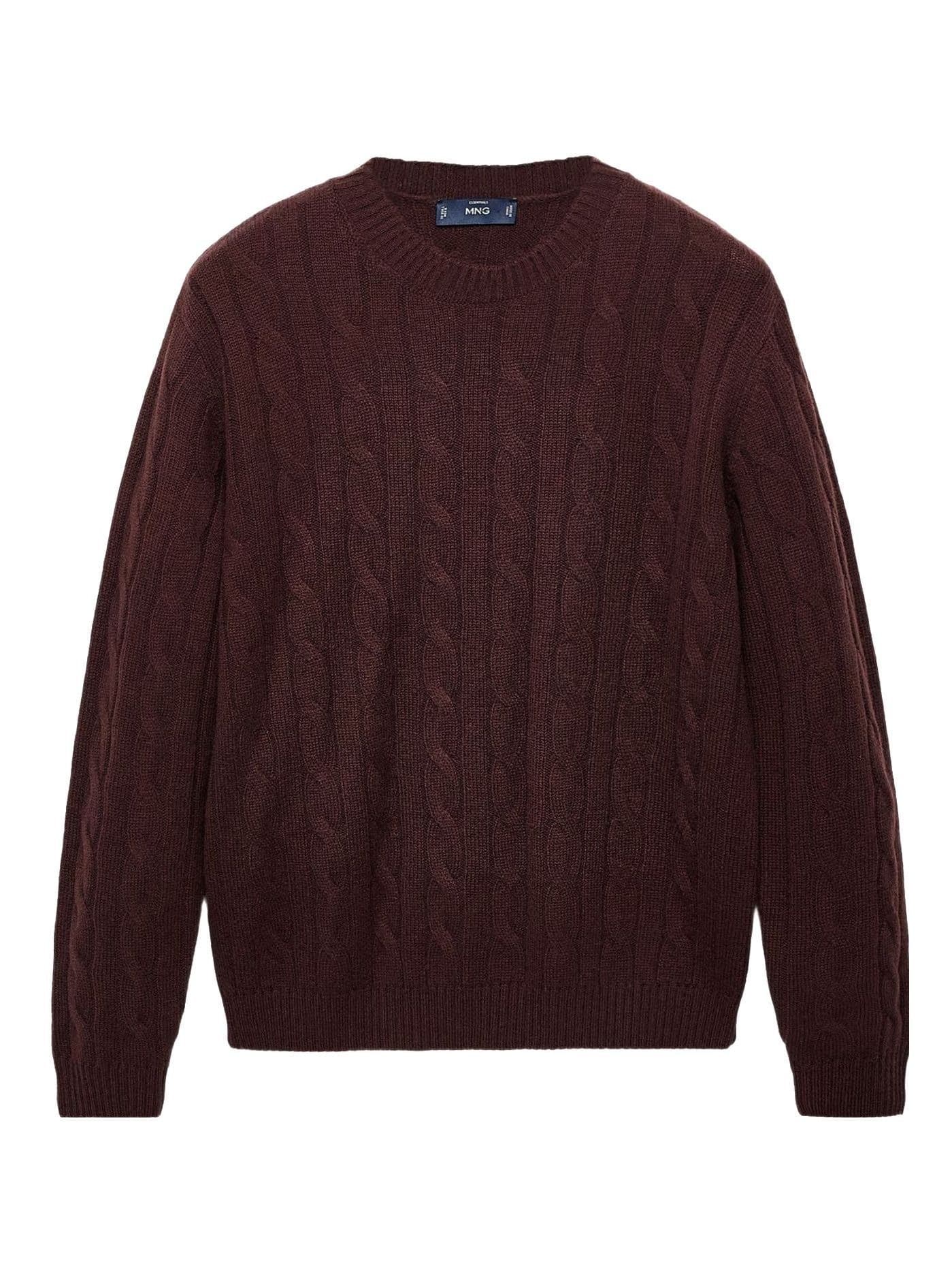 Men's Maroon Red Cable Knit Crew Neck Sweater Braided — view 6