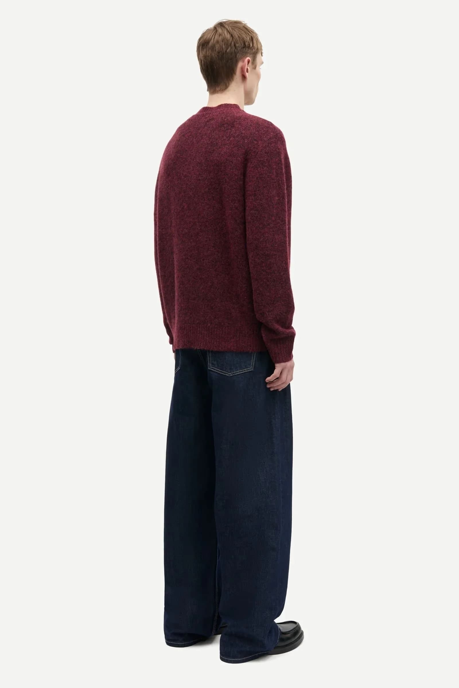 Men's Maroon Red V Neck Sweater Soft Wool Blend Classic Knit Pullover — view 4