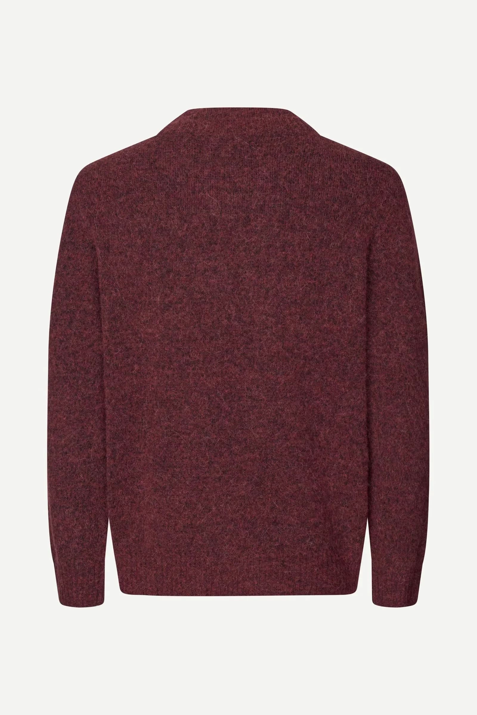Men's Maroon Red V Neck Sweater Soft Wool Blend Classic Knit Pullover — view 5