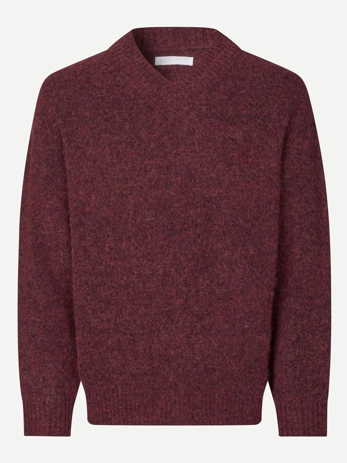 Men's Maroon Red V Neck Sweater Soft Wool Blend Classic Knit Pullover — view 6
