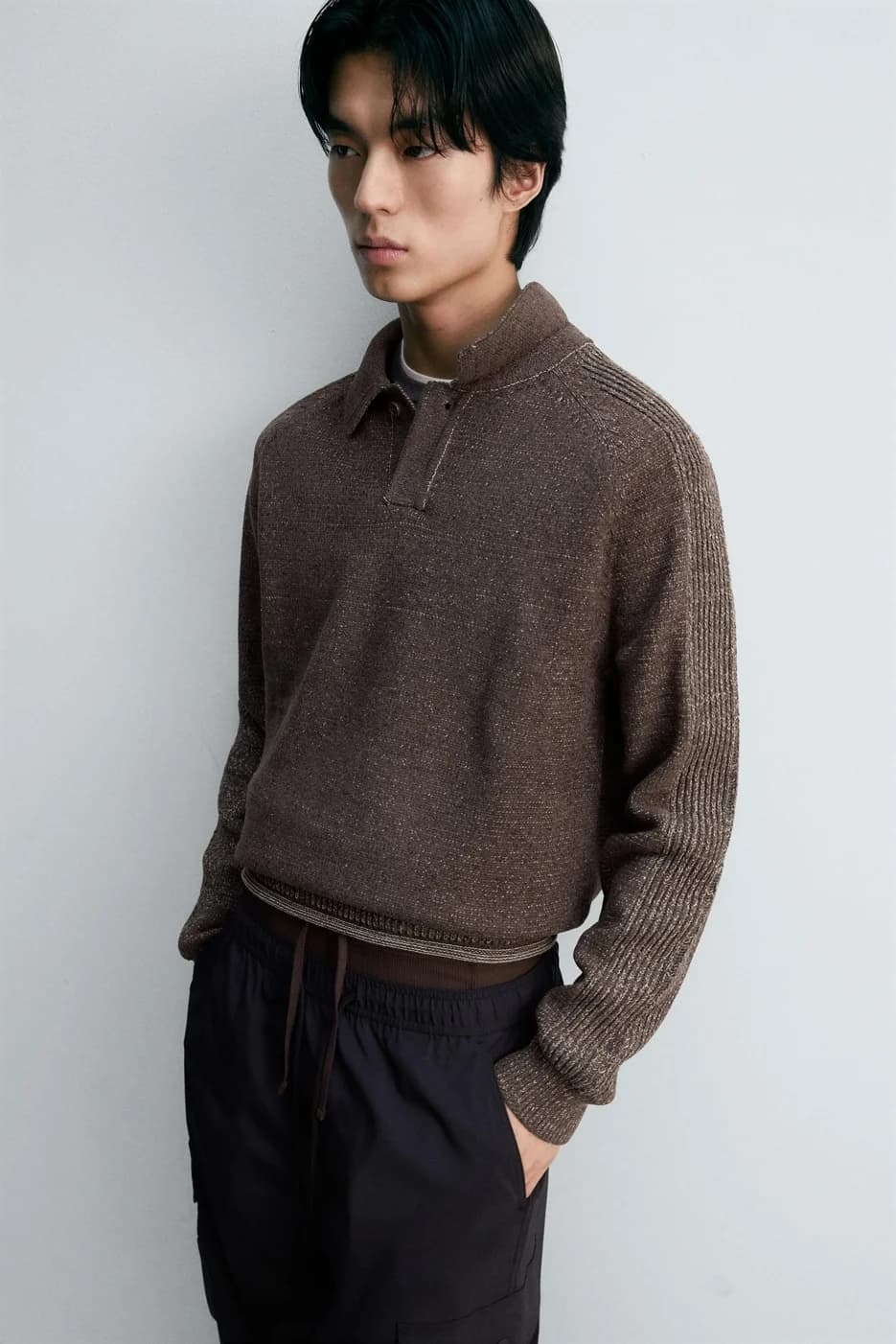 Men's Merino Boucle Mixed Texture Collared Sweater — view 2
