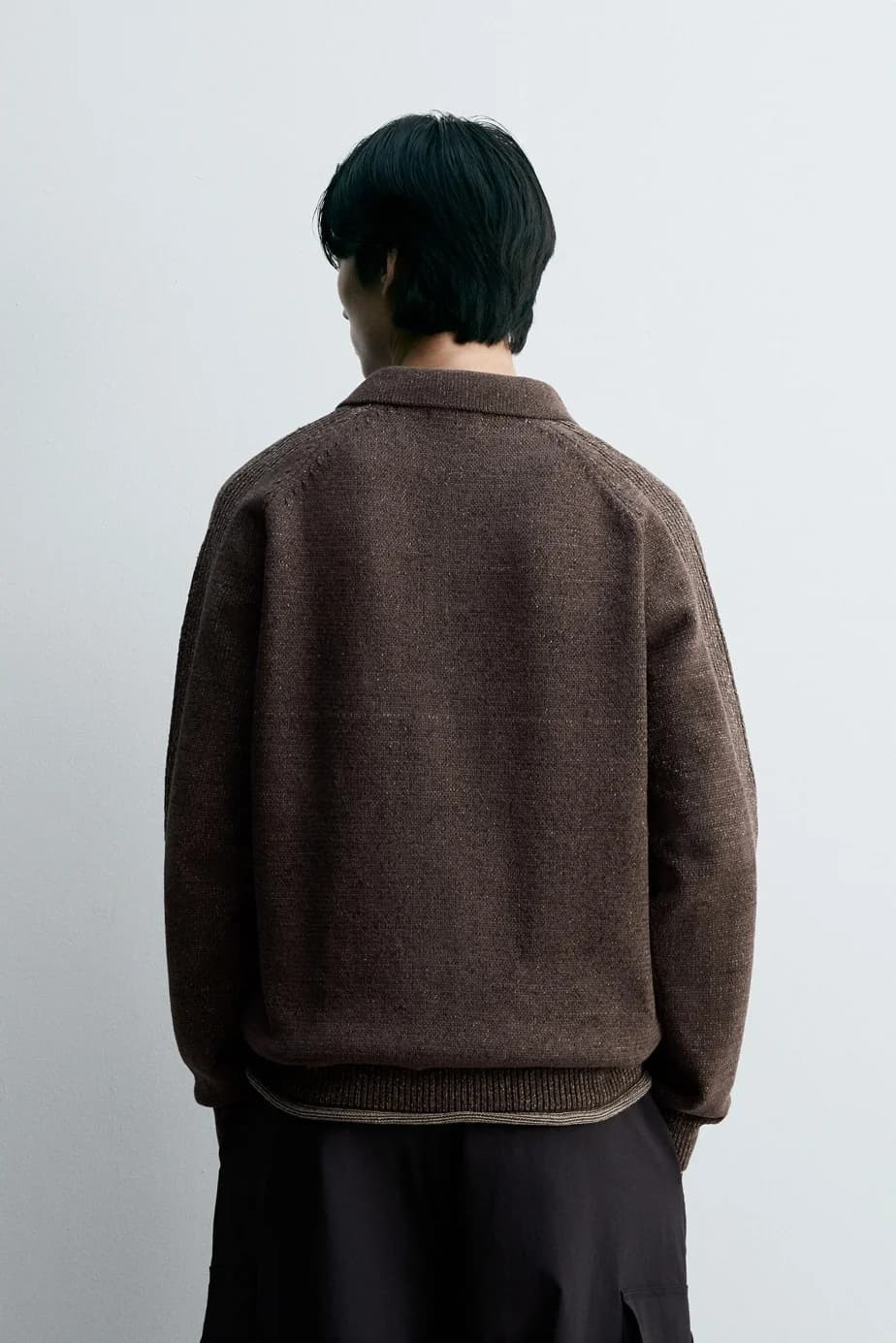 Men's Merino Boucle Mixed Texture Collared Sweater — view 3