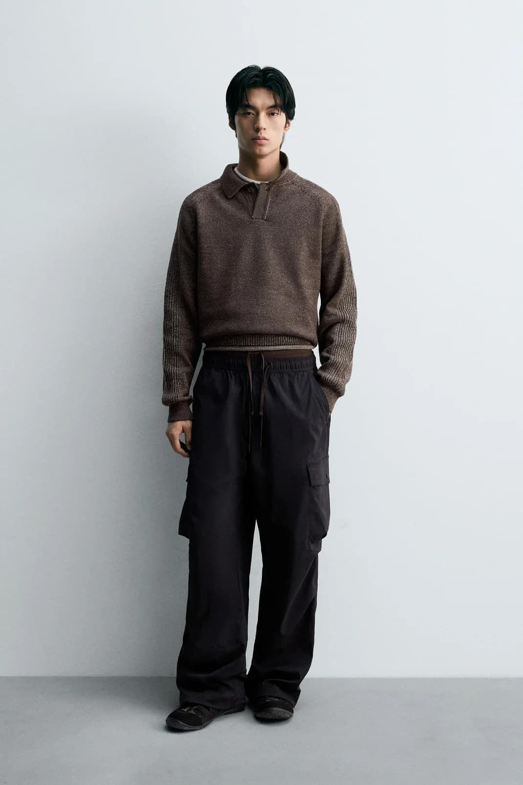 Men's Merino Boucle Mixed Texture Collared Sweater — view 4