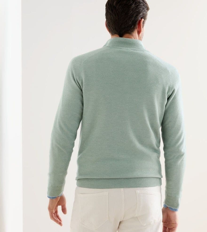 Men's Mint Green Quarter Zip Sweater Neck Pastel Knit Pullover — view 2