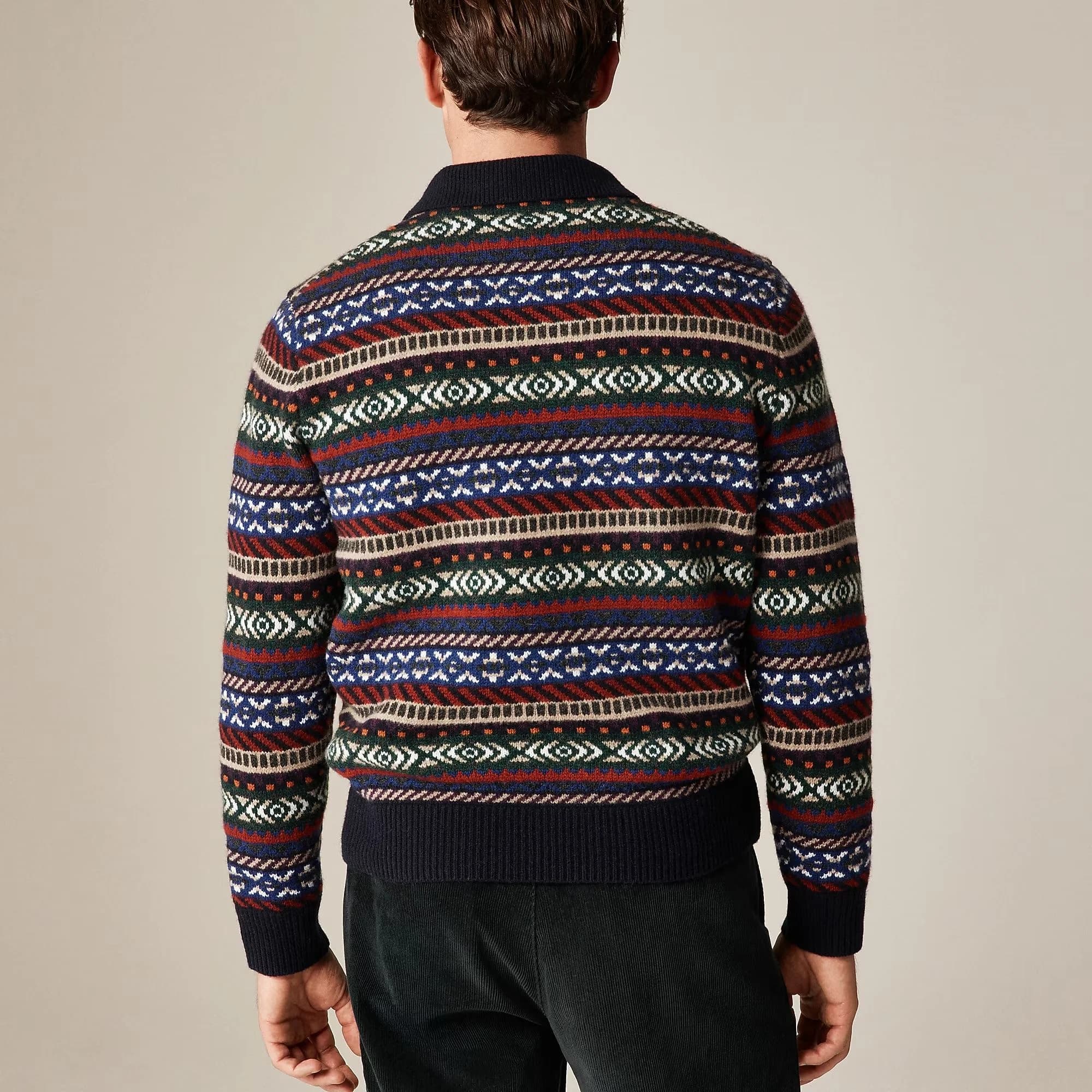 Men's Multi Colour Striped Nordic Polo Sweater Fair Isle