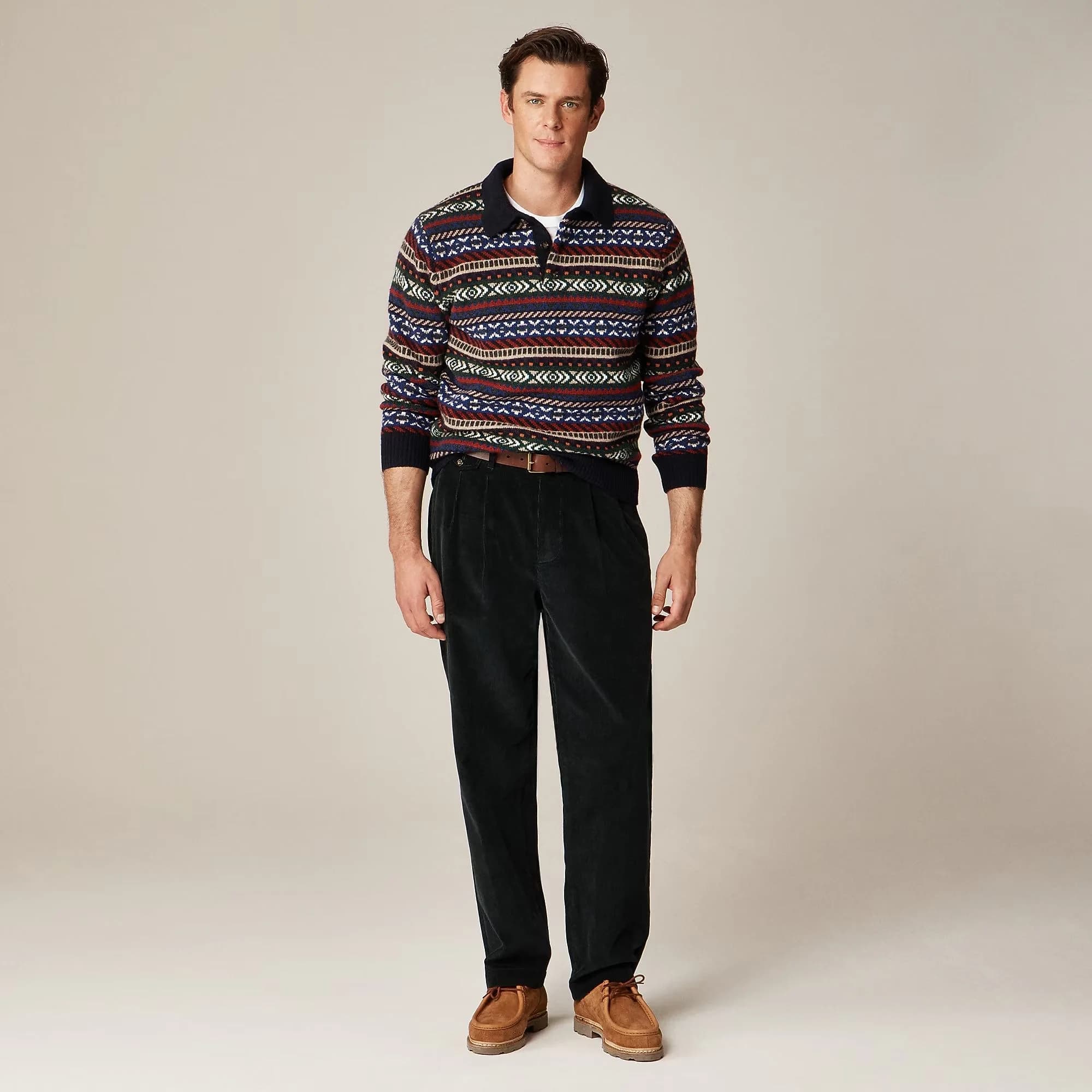 Men's Multi Colour Striped Nordic Polo Sweater Fair Isle