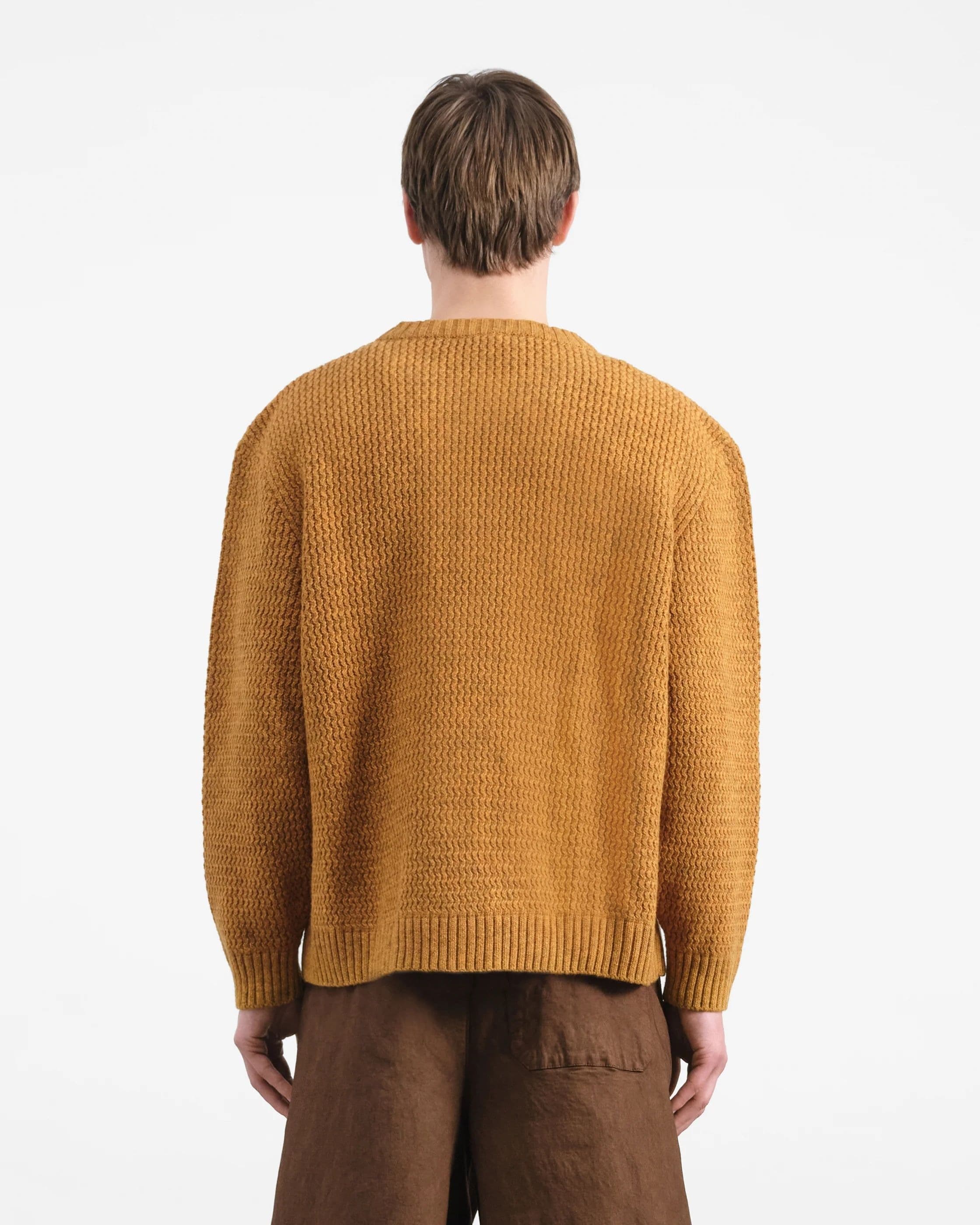 Men's Mustard Yellow Waffle Knit Crew Neck Sweater — view 2