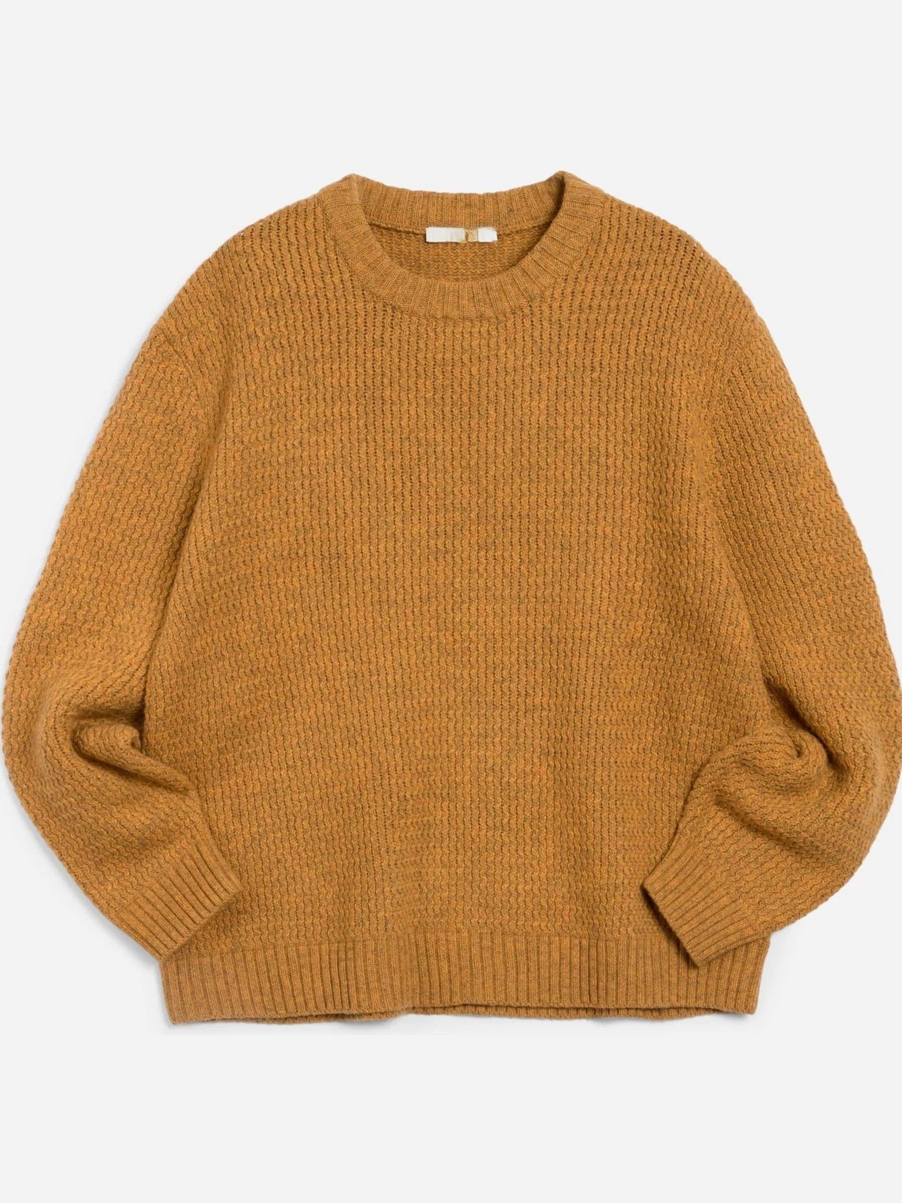 Men's Mustard Yellow Waffle Knit Crew Neck Sweater — view 4