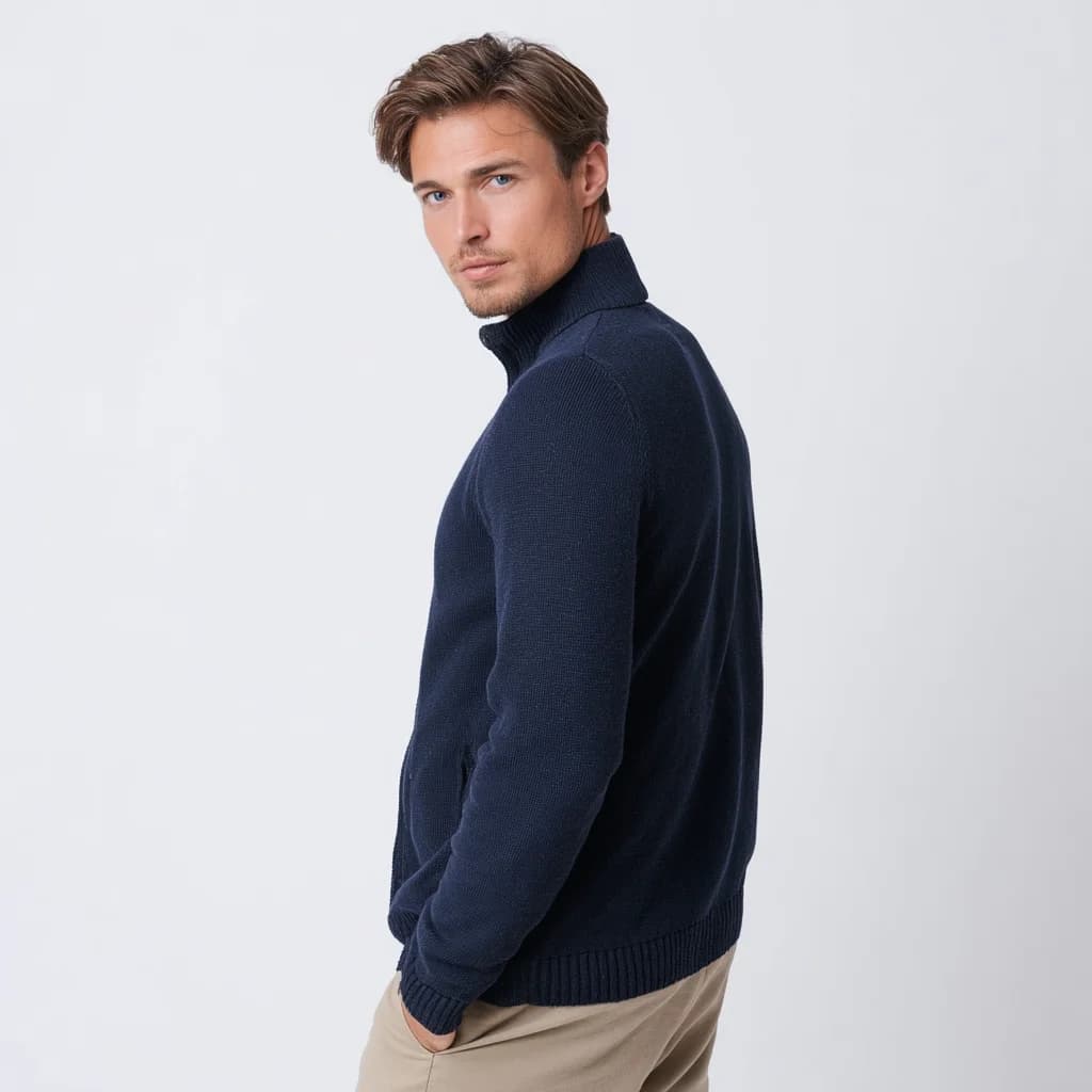 Men's Navy Blue Heavyweight Wool Jacket — view 2