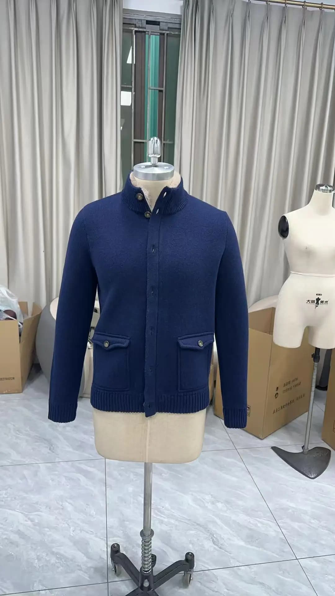 Men's Navy Blue Heavyweight Wool Jacket — view 3