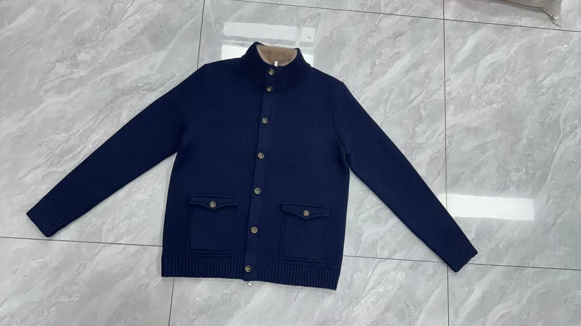 Men's Navy Blue Heavyweight Wool Jacket — view 4