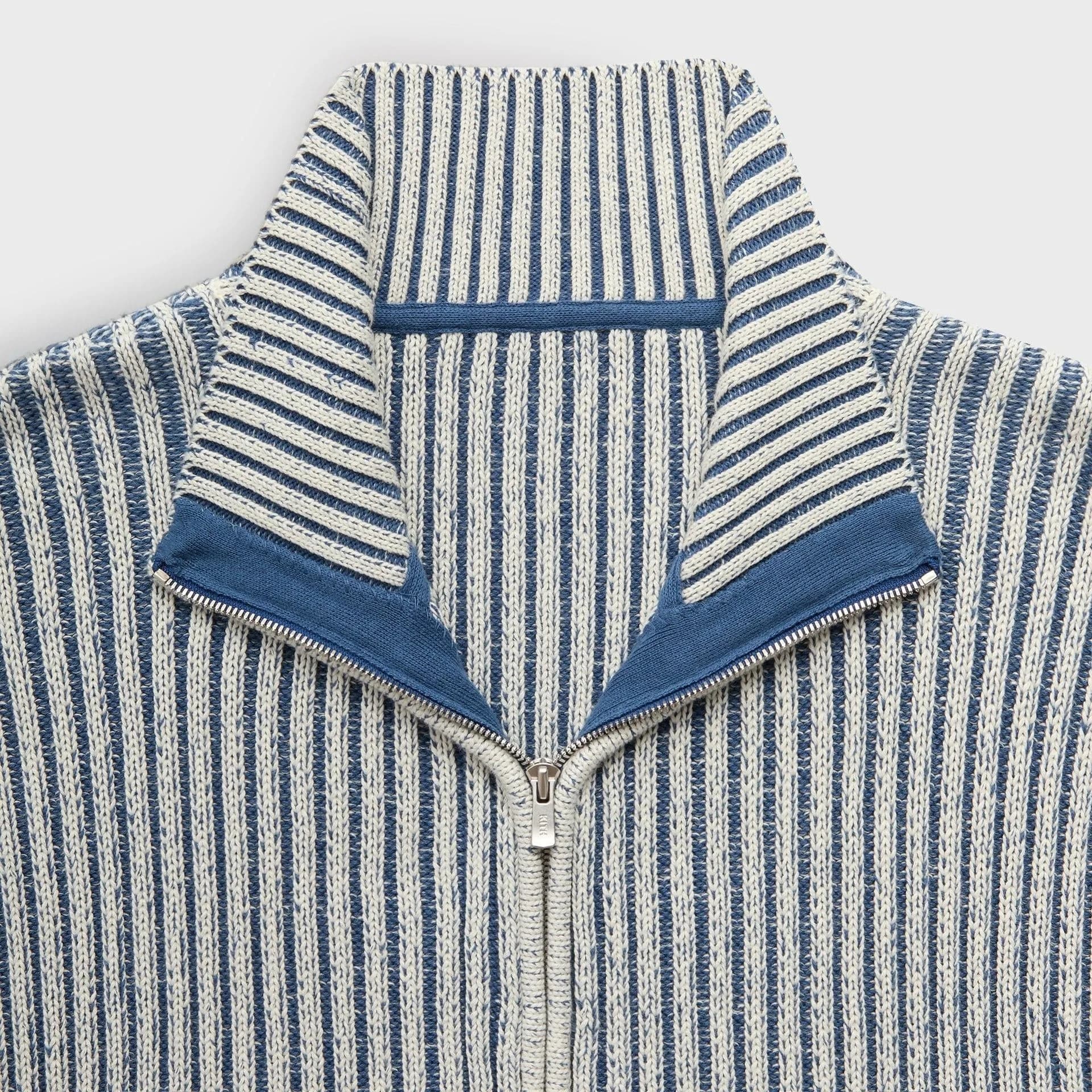Men's Navy Blue Red Stripe Cardigan — view 3