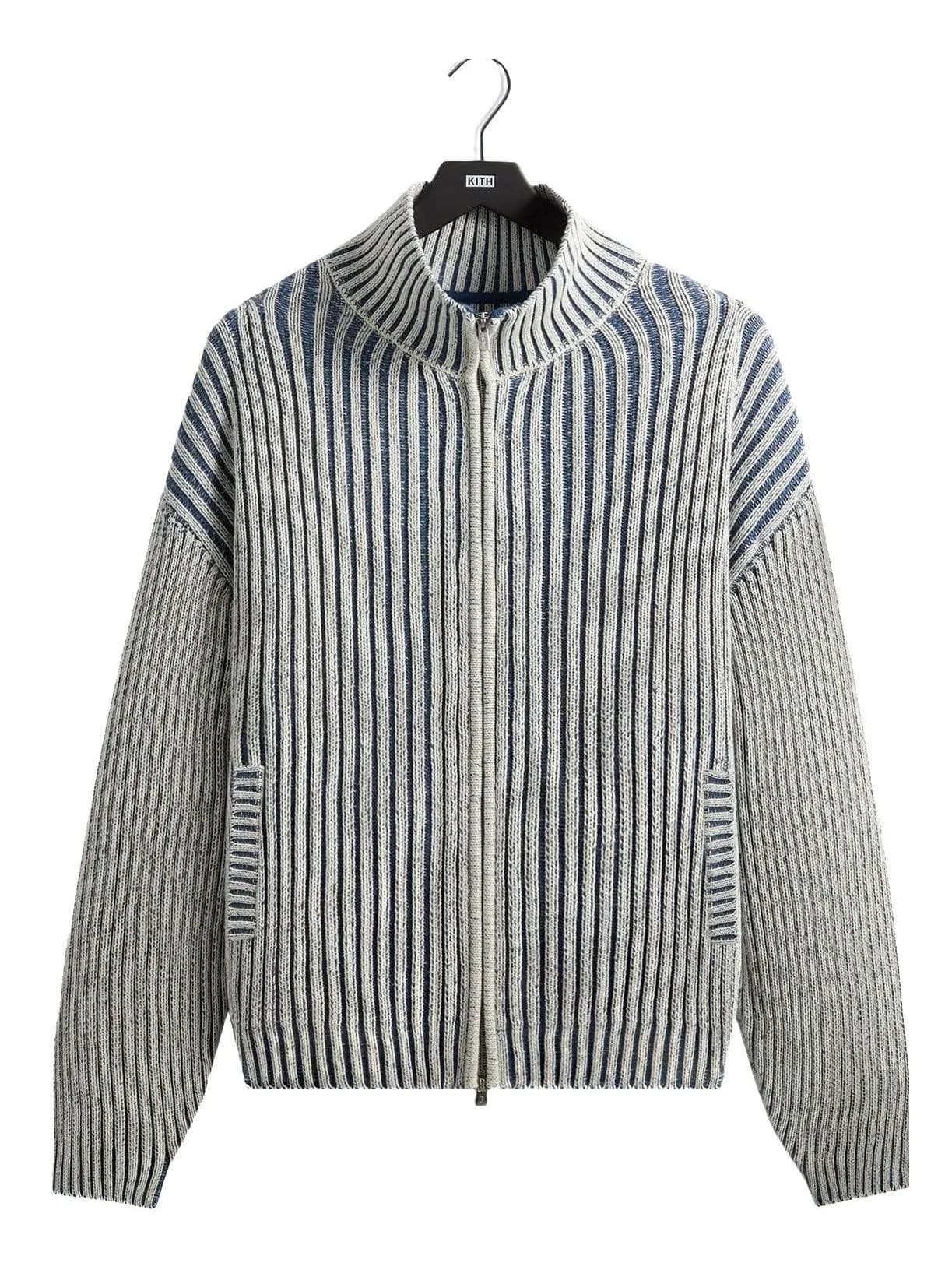 Men's Navy Blue Red Stripe Cardigan — view 6