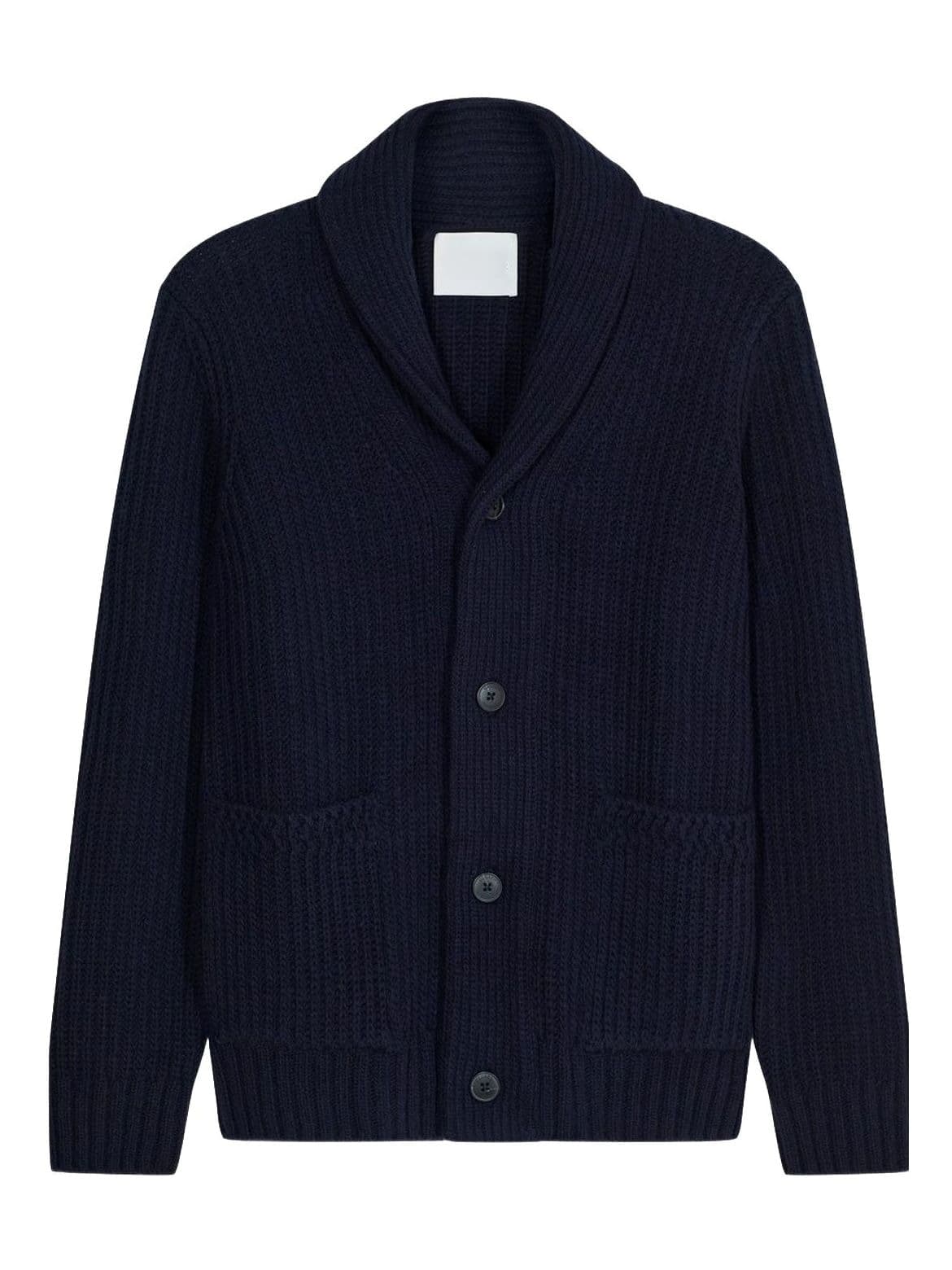 Men's Navy Blue Shawl Collar Cardigan Button Ribbed Knit Sweater — view 6