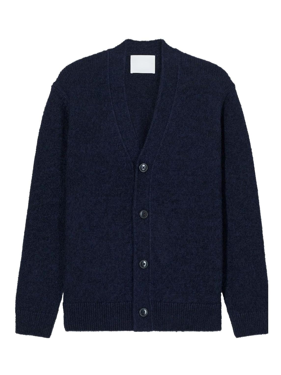 Men's Navy Blue V Neck Cardigan Brushed Mohair Look Button Sweater — view 4