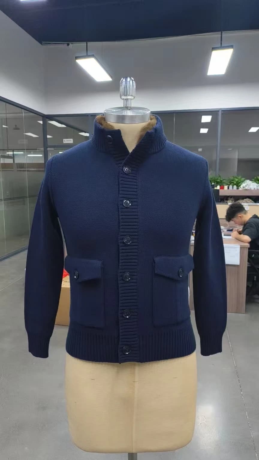 Men's Navy Blue Zip Vintage Cardigan — view 3