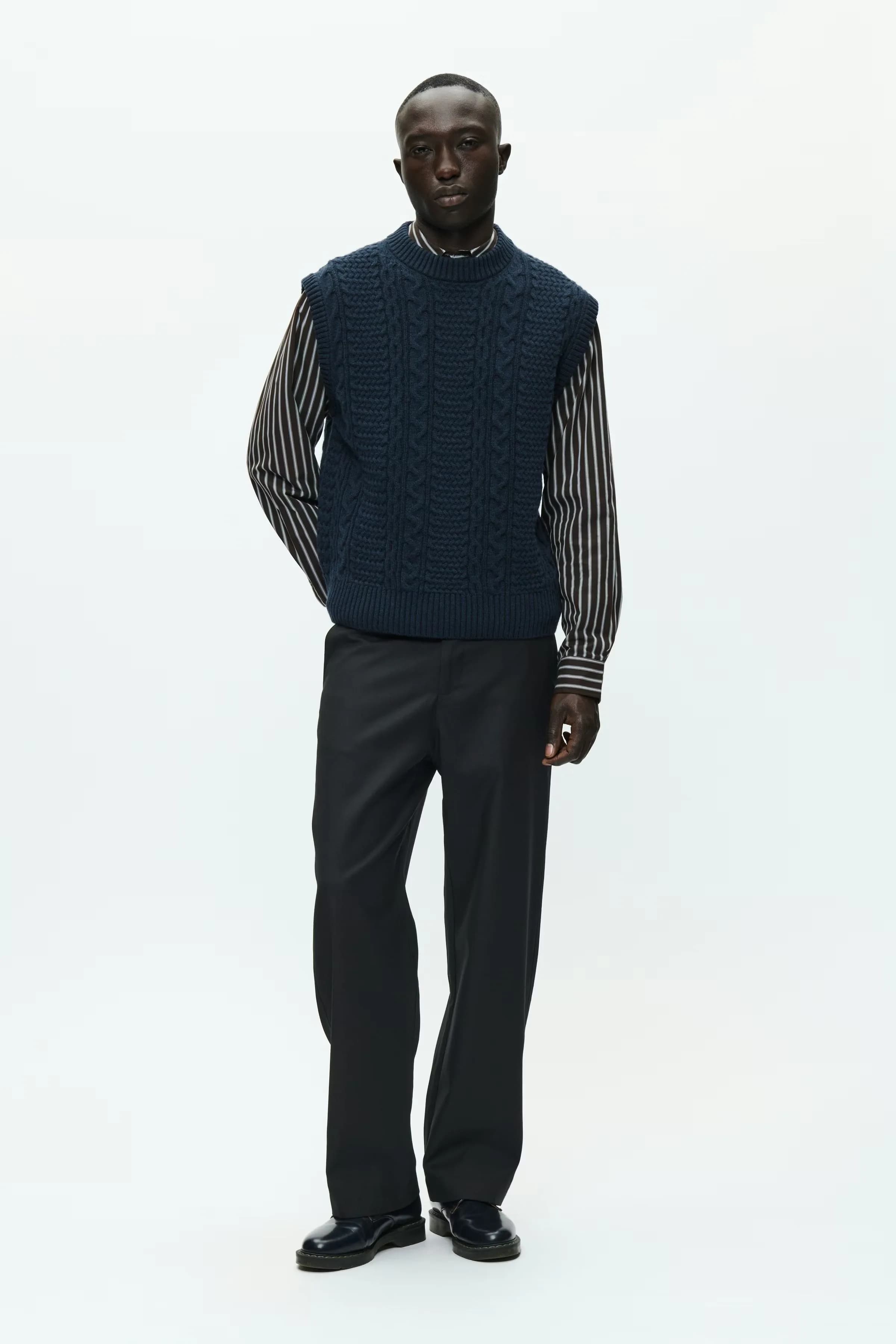 Men's Navy Blue Cable Knit Sweater Vest Sleeveless