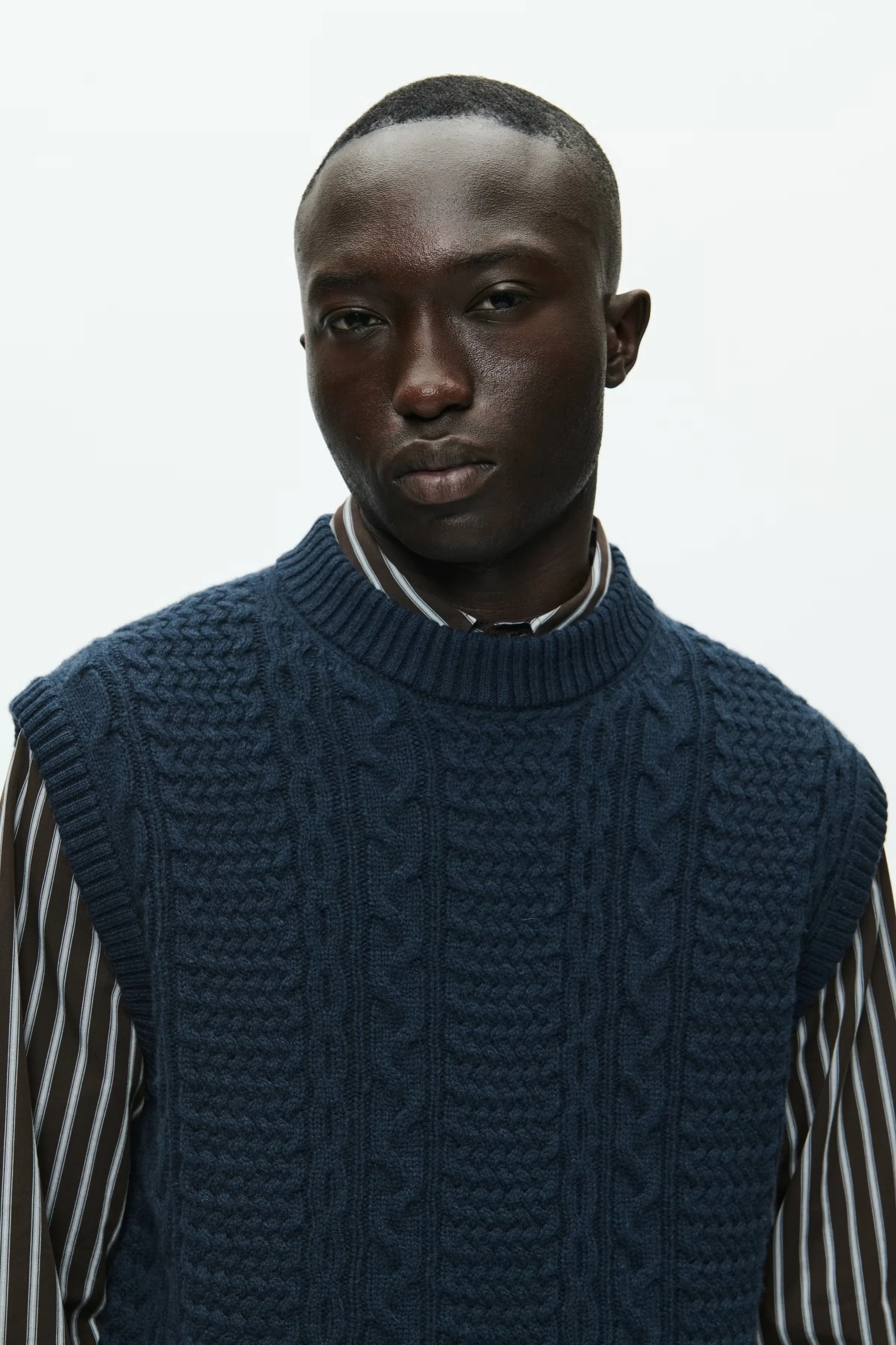 Men's Navy Blue Cable Knit Sweater Vest Sleeveless