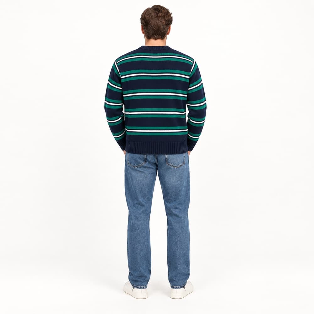 Men's Navy Striped Crew Neck Sweater — view 2