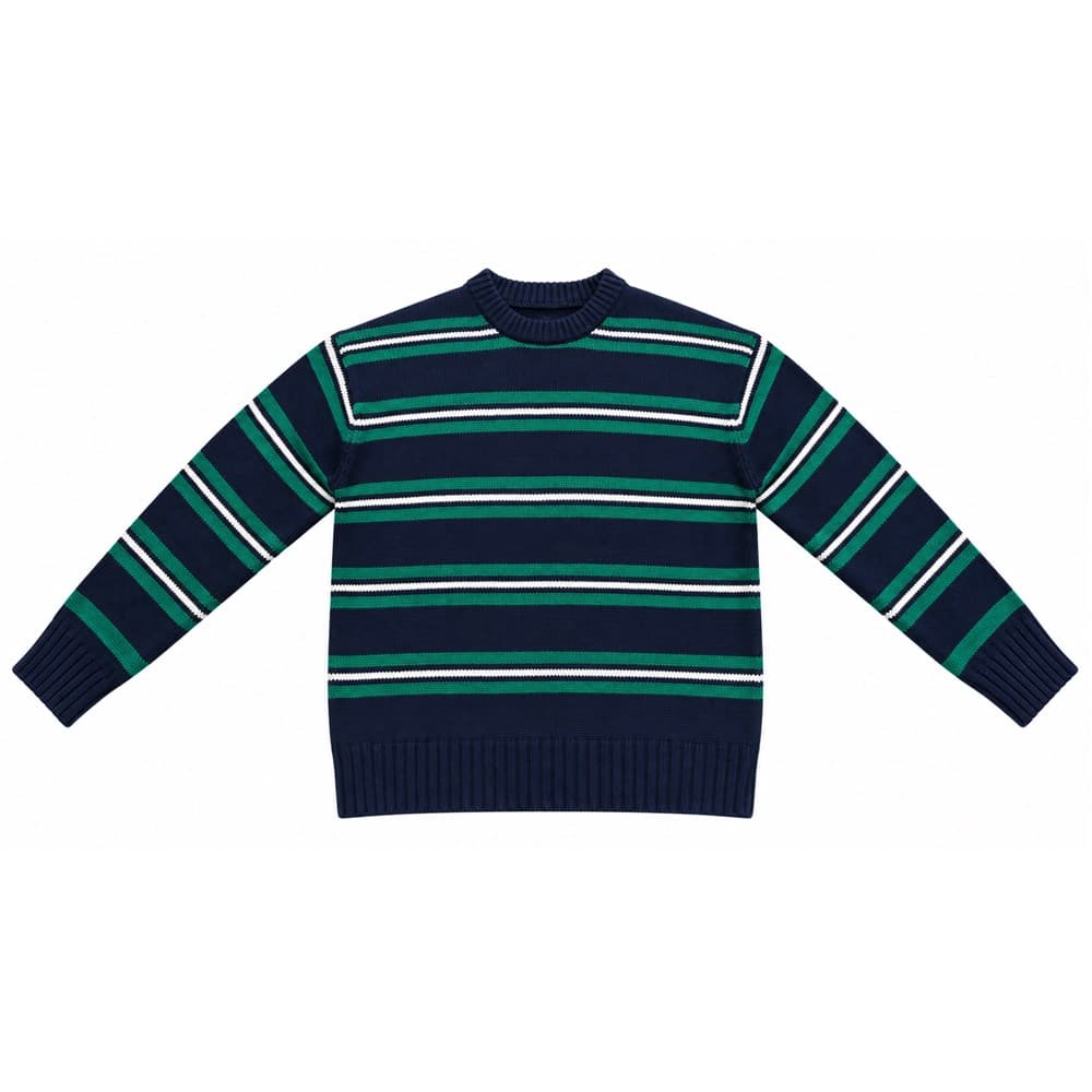 Men's Navy Striped Crew Neck Sweater — view 3