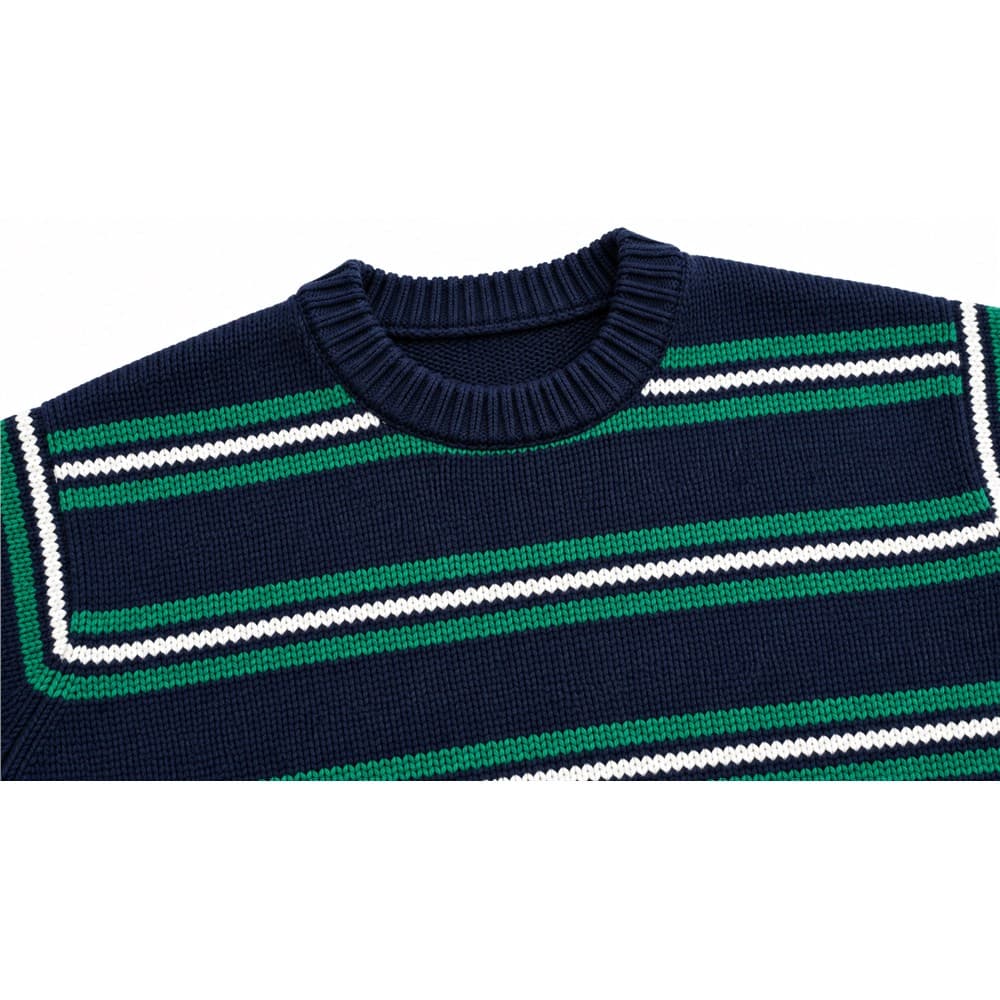 Men's Navy Striped Crew Neck Sweater — view 5