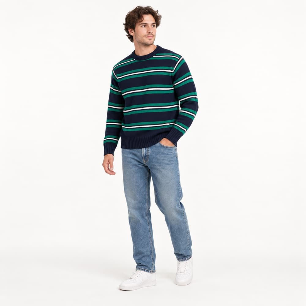 Men's Navy Striped Crew Neck Sweater — view 6