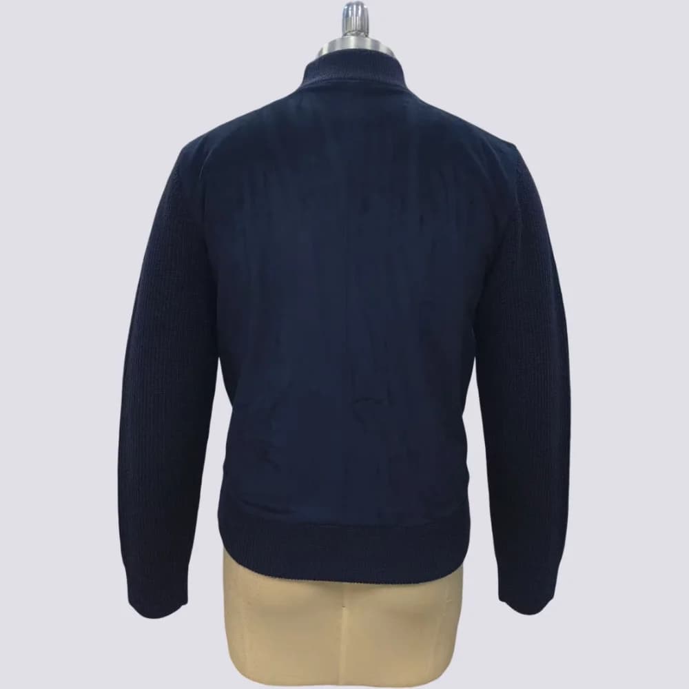 Men's Navy Faux Suede Bomber Jacket — view 5