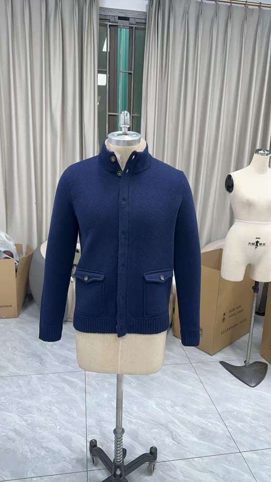 Men's Navy Knit Jacket Black Faux Fur Collar — view 4