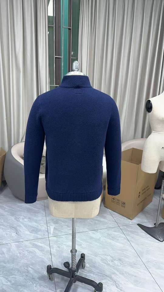 Men's Navy Knit Jacket Black Faux Fur Collar — view 5