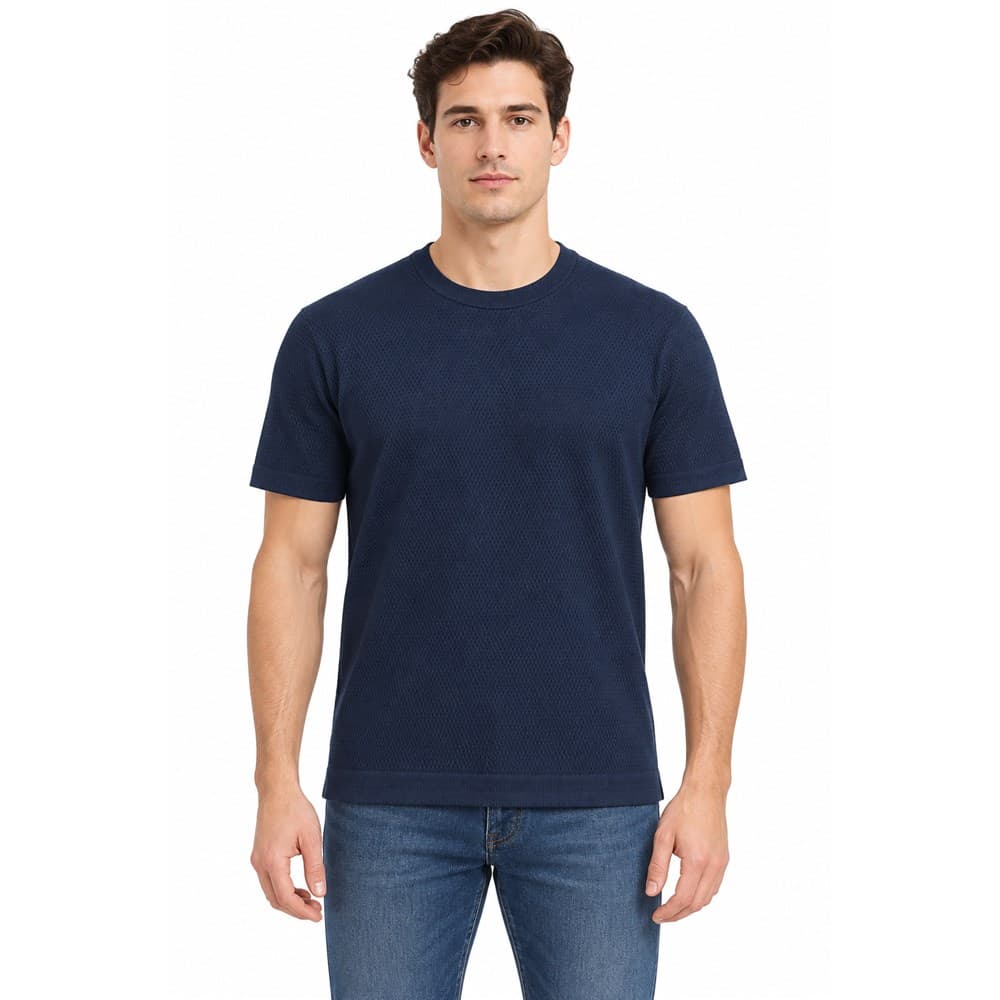 Men's Navy Short-Sleeve Crew Neck Knit Top