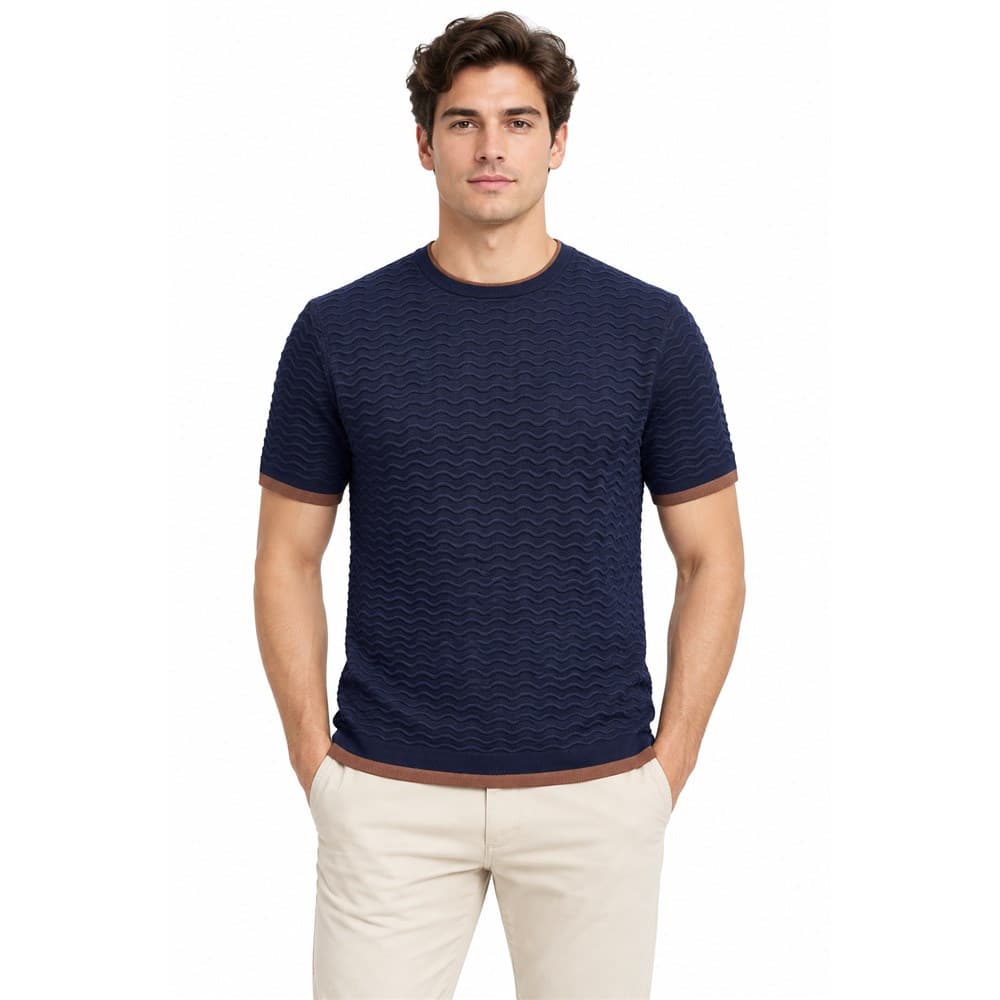 Men's Navy Short-Sleeve Crew Neck Knit Top