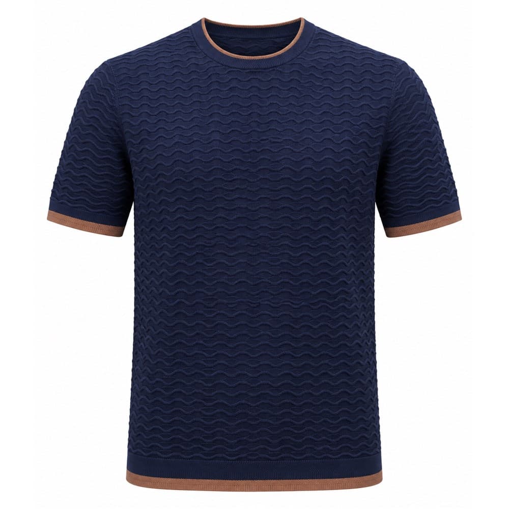 Men's Navy Short-Sleeve Crew Neck Knit Top — view 3