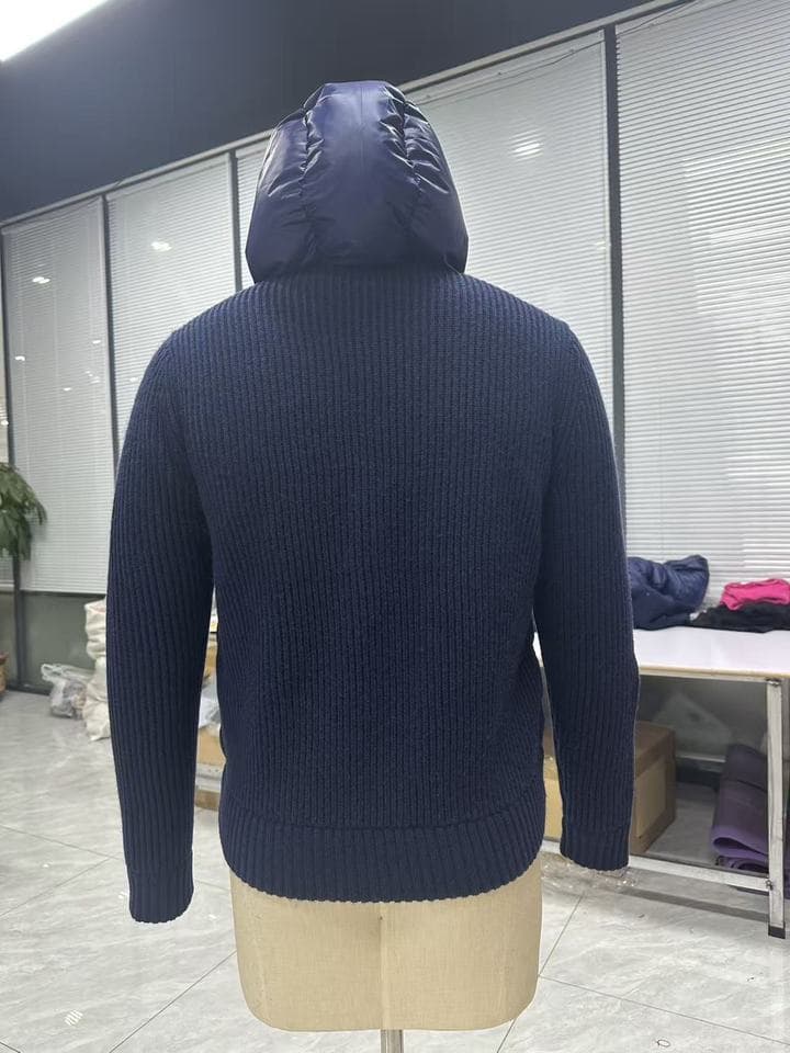 Men's Navy Reversible Hooded Quilted Knit Jacket — view 3