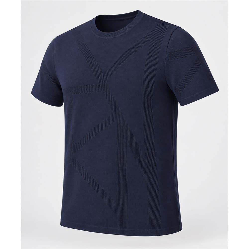 Men's Navy Short-Sleeve V-Neck Knit Top — view 6