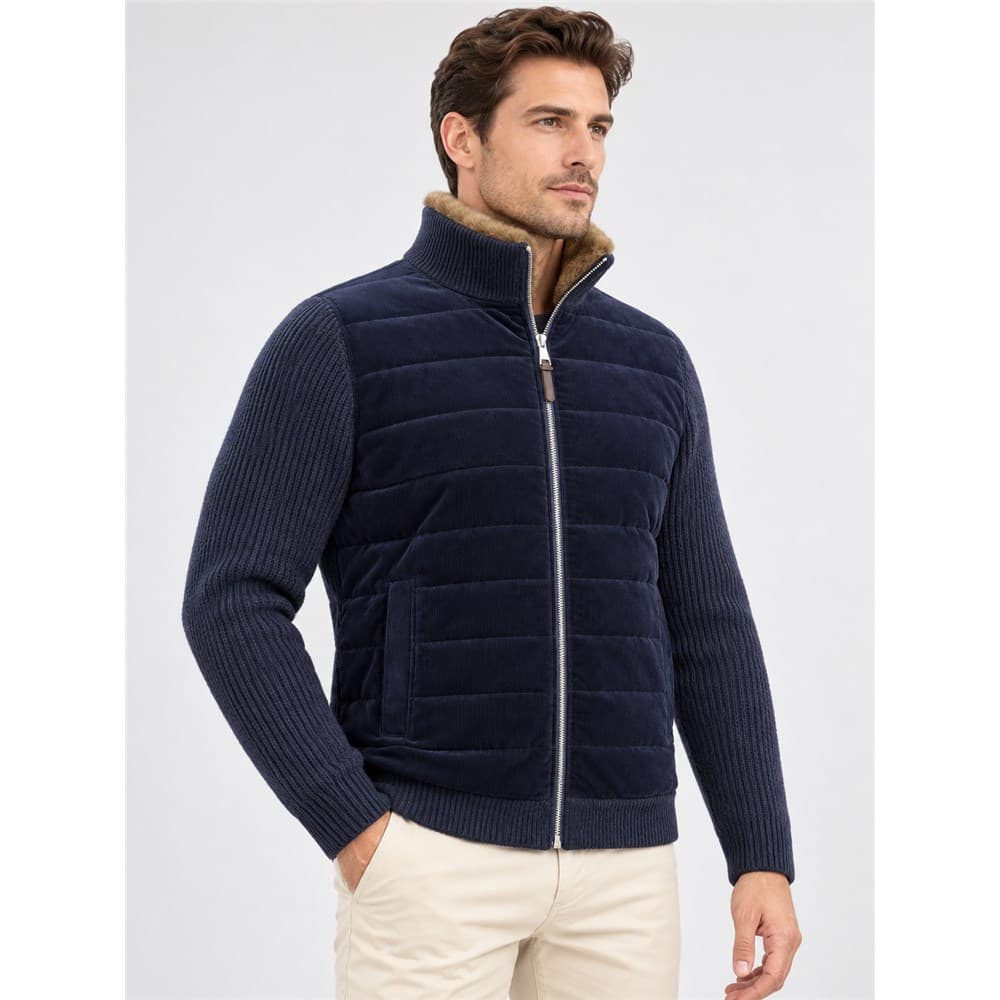 Men's Navy Stand-Collar Zip Knit Jacket — view 6